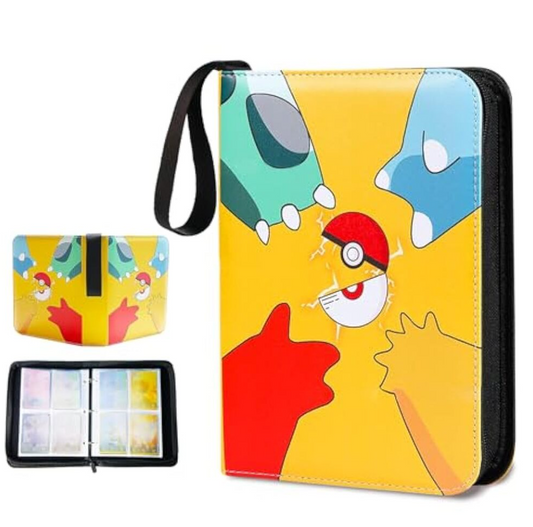 Pokemon Card Binder 4-Pocket Trading Card Album (Holds 400 Cards) with Zipper & Wrist Strap Yellow Starter Design